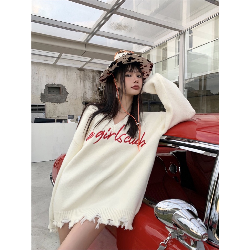 Set Áo Len 2 Món Girls Club Kiểu Rách LSEOUL L0142 Chất Dày Dặn Thoáng Mát Cá Tính