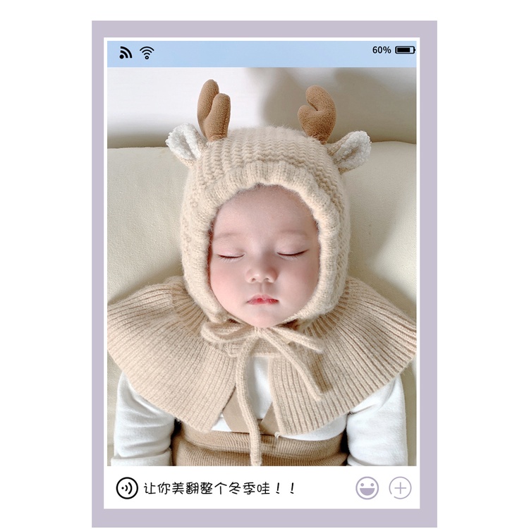 Mũ Tích Hợp Khăn Choàng Len Dệt Kim Dễ Thương Xinh Xắn Thời Trang Thu Đông Cho Bé