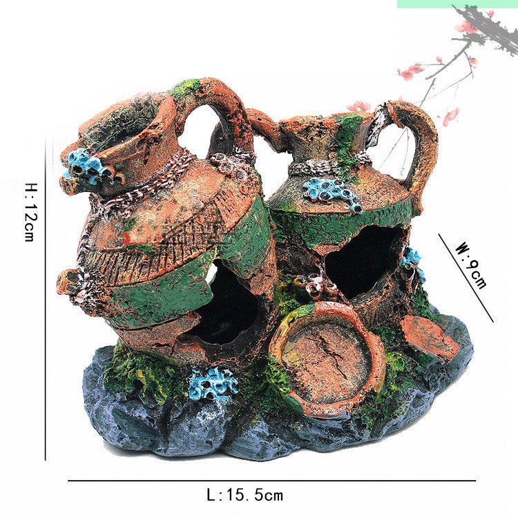 Tiểu cảnh trang trí hồ cá, bể cá mẫu thùng gỗ đắm TS03