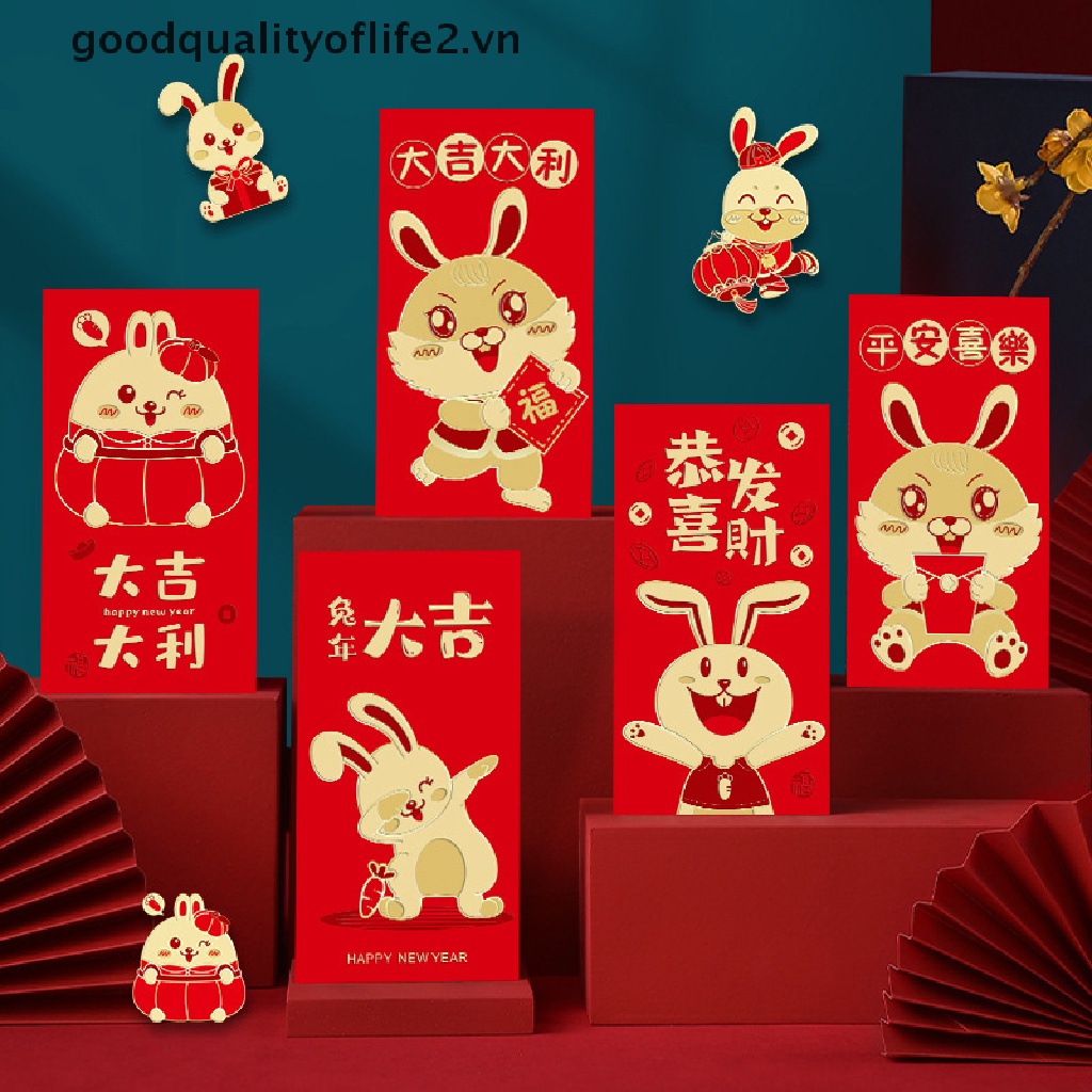 Bao Lì Xì Đỏ May Mắn Hình Thỏ Hoạt Hình Phong Cách Trung Hoa Hồng Kông Cho Trẻ Em