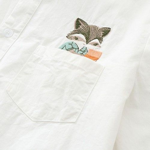 Áo Sơ Mi Tay Dài Chất Cotton Hoạ Tiết Sóc Thêu Size S-3Xl