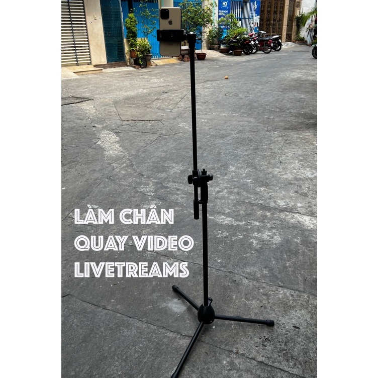Gậy livestream kiêm chân quay video Tiktok bằng kim loại chắc chắn, chụp ảnh 360 độ quay mọi góc nhìn kèm đèn live