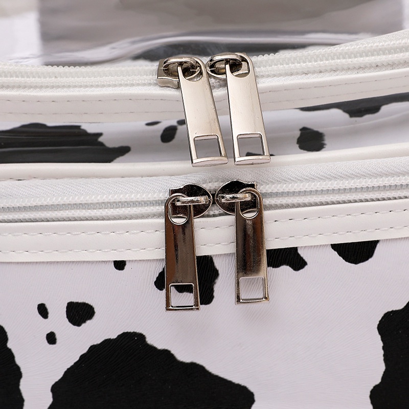 Túi Đựng Mỹ Phẩm Da PU Hai Lớp Chống Thấm Nước In Họa Tiết Bò Sữa