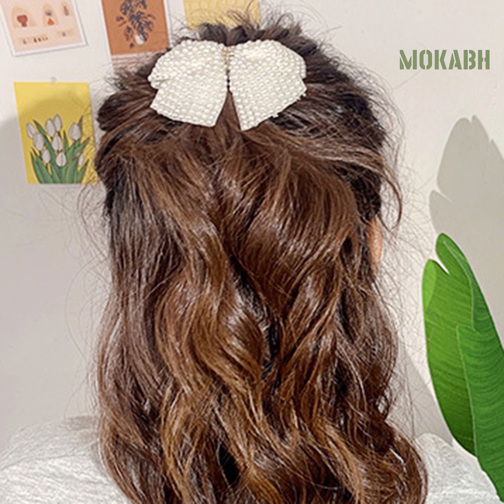 Kẹp Tóc Nơ Đính Đá / Ngọc Trai Giả Màu Trắng Thời Trang Cho Nữ