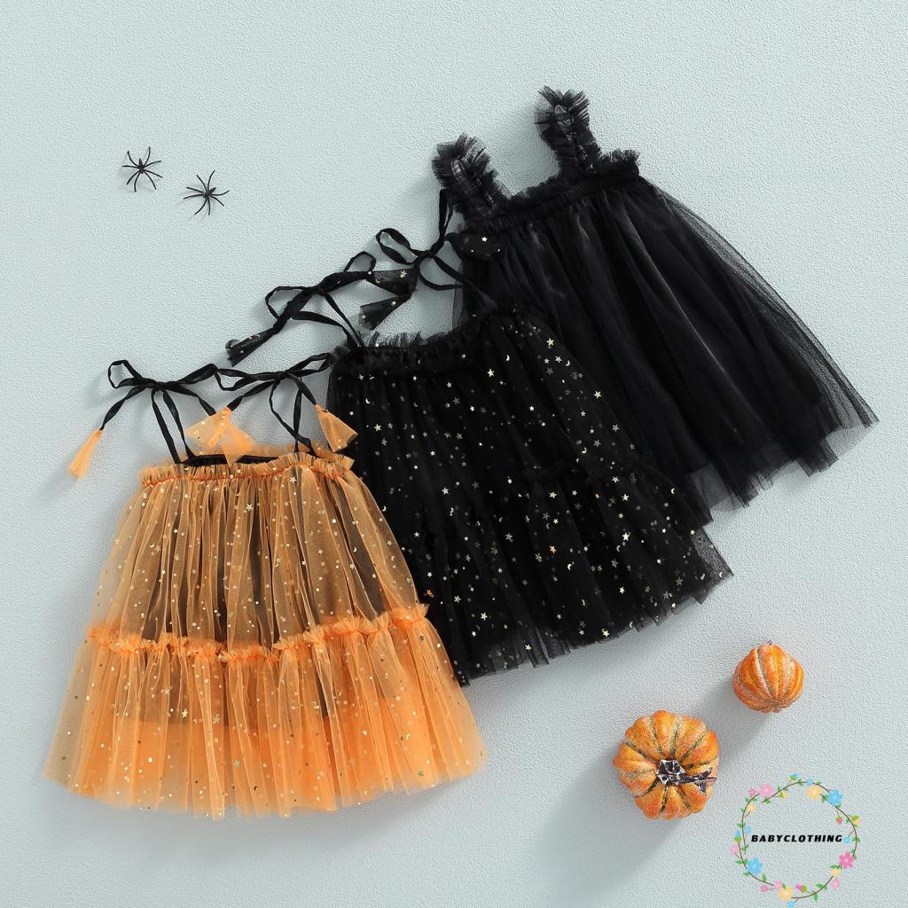 Babyclothes-đầm Tulle Màu Trơn / Ngôi Sao Đính Kim Sa Không Tay Thắt Nơ Hóa Trang Lễ Halloween Cho Bé Gái
