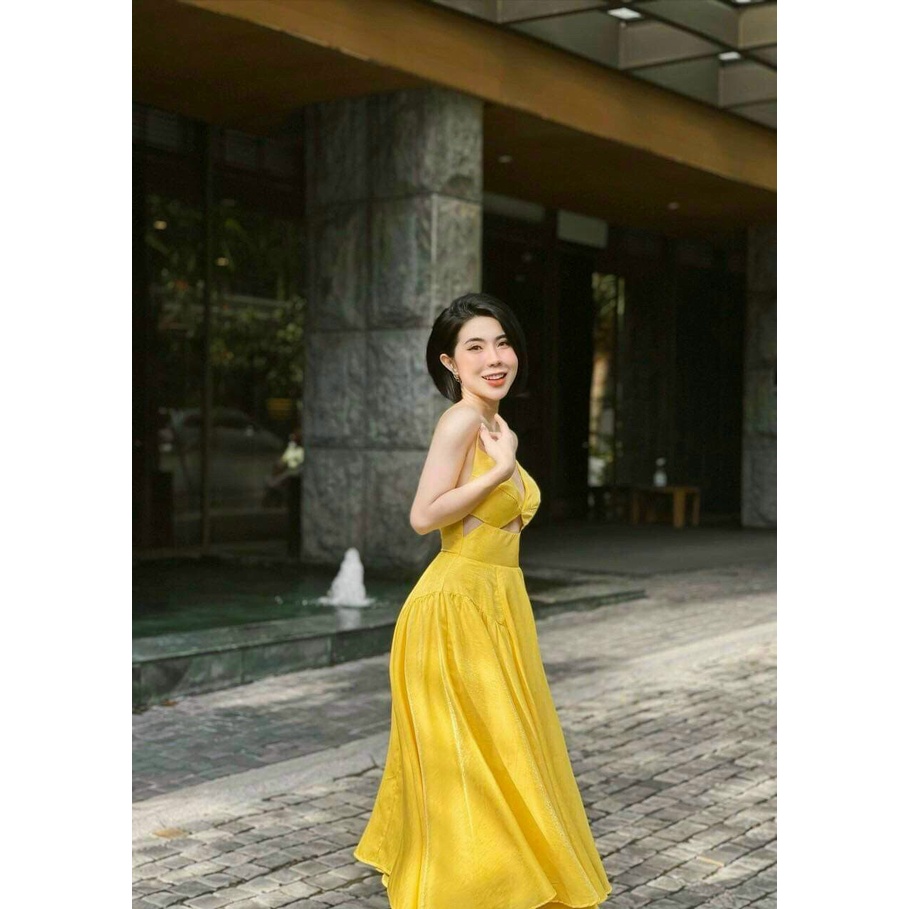 [11.11 Sale Freeship] Đầm thời trang đi biển mùa hè,đầm hai dây có cúp khoét hai bên eo chất lụa xếp ly dáng xoè dài mtb