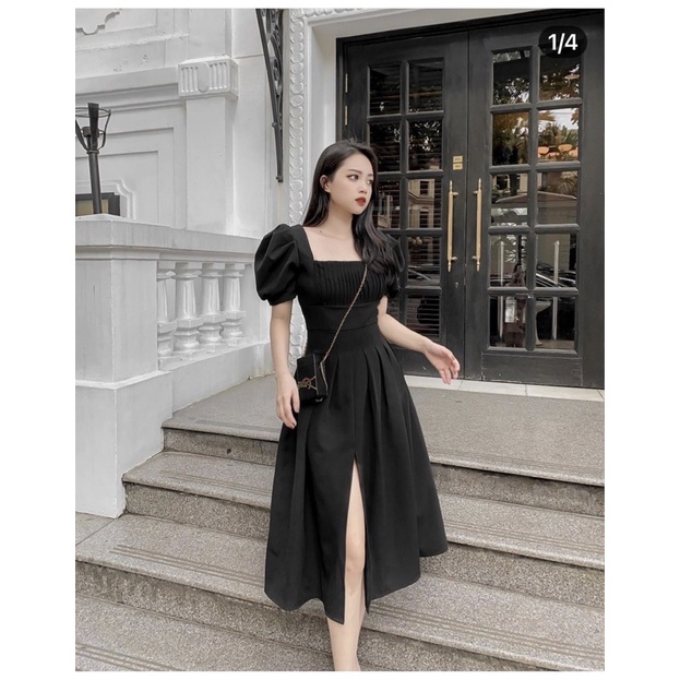 ĐẦM MIDI CỔ U XẺ ĐÙI