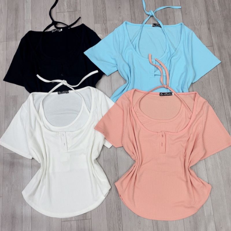 ÁO THUN NỮ GÂN TĂM CỔ YẾM FORM CROPTOP BIGSIZE 55-90KG