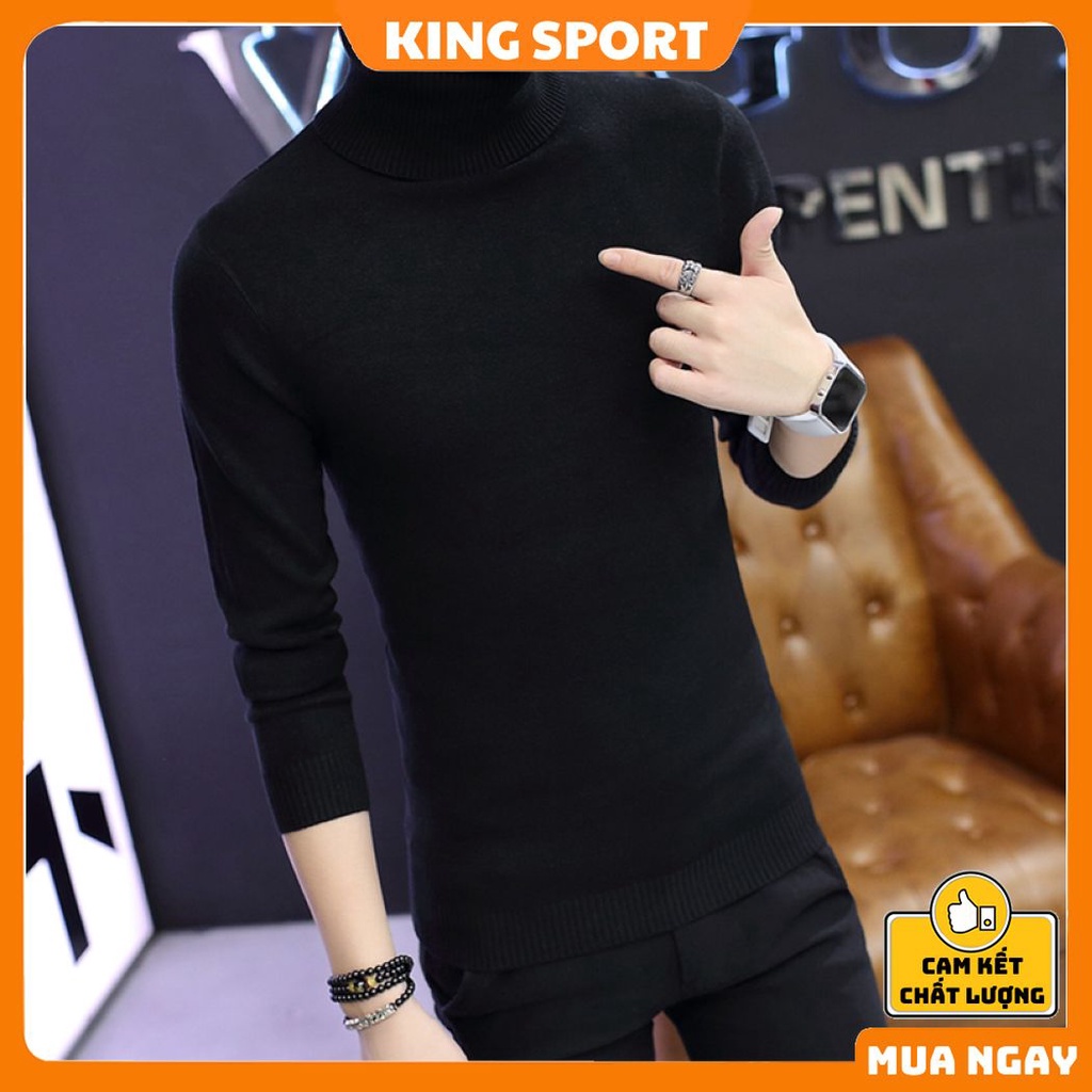 Áo len cổ lọ nam cao cấp đẹp phong cách hàn quốc cổ cao trẻ trung chất len cotton ấm áp mềm mịn trắng đen KING SPORT