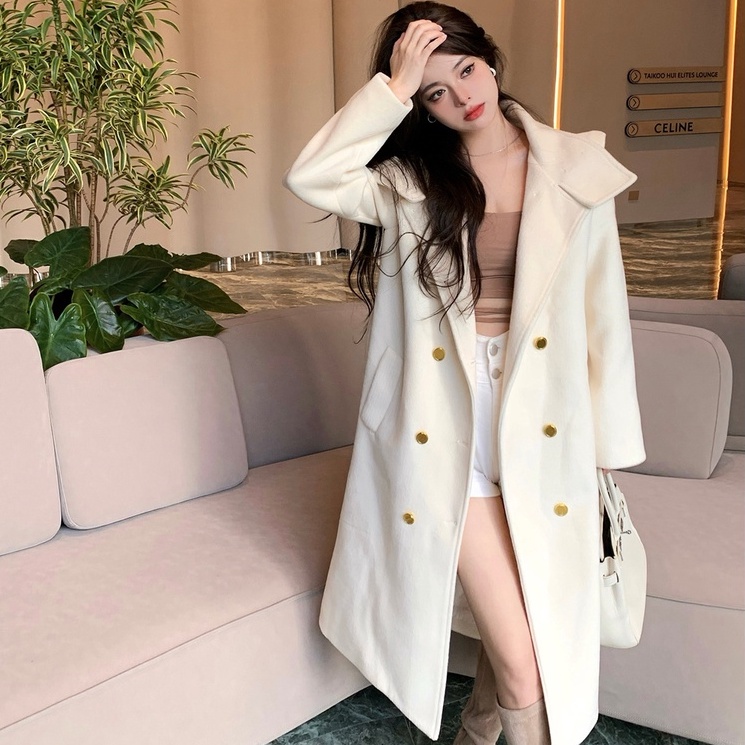 Áo khoác mangto dáng dài dạ cao cổ YIMI cúc vàng thời trang thu đông