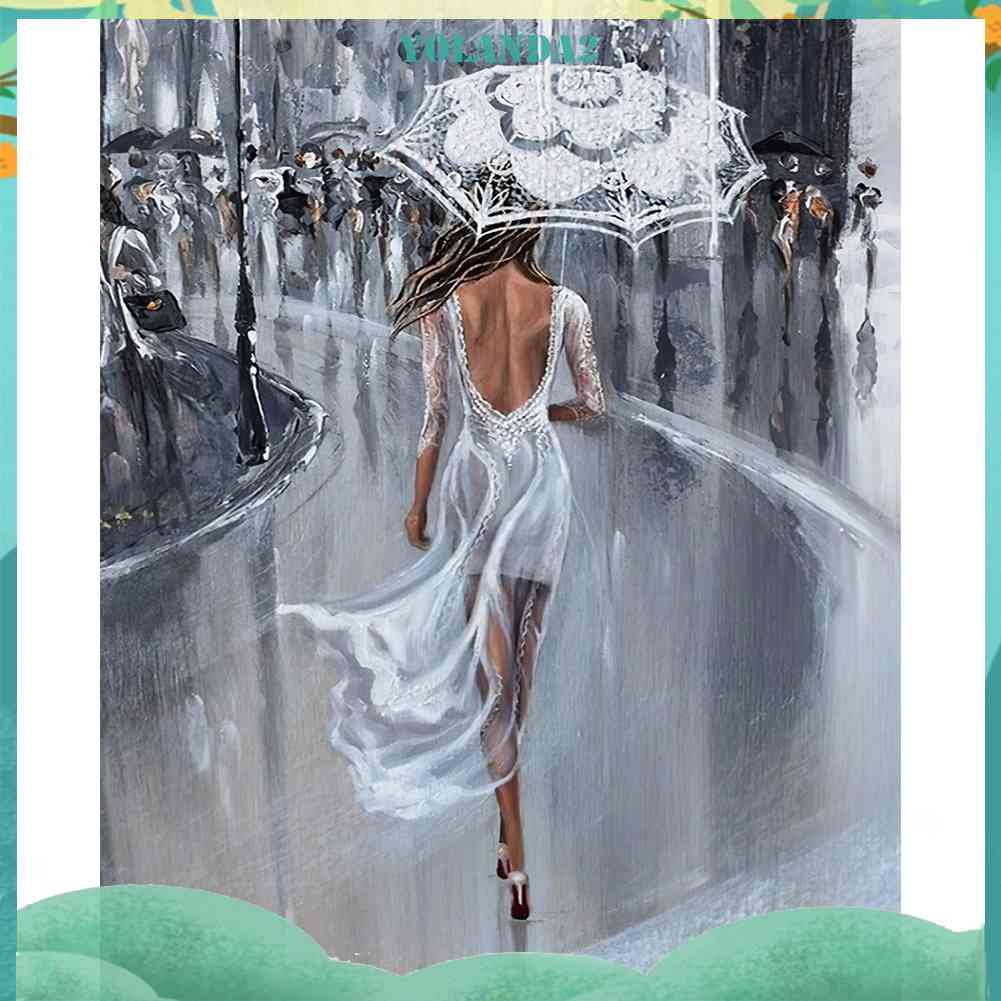 Tranh Thêu Chữ Thập Thủ Công Hình Người Phụ Nữ Cầm Dù 11CT