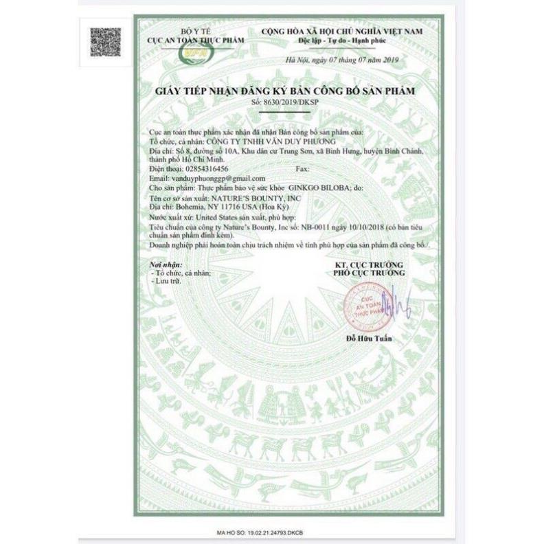 Viên uống bổ não Ginkgo biloba Trunature 340v nhập khẩu chính hãng Mỹ date mới