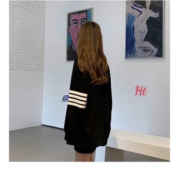 Áo  Sweater 4 vạch kẻ ngang tay phồng form rộng kiểu dáng  ulzzang