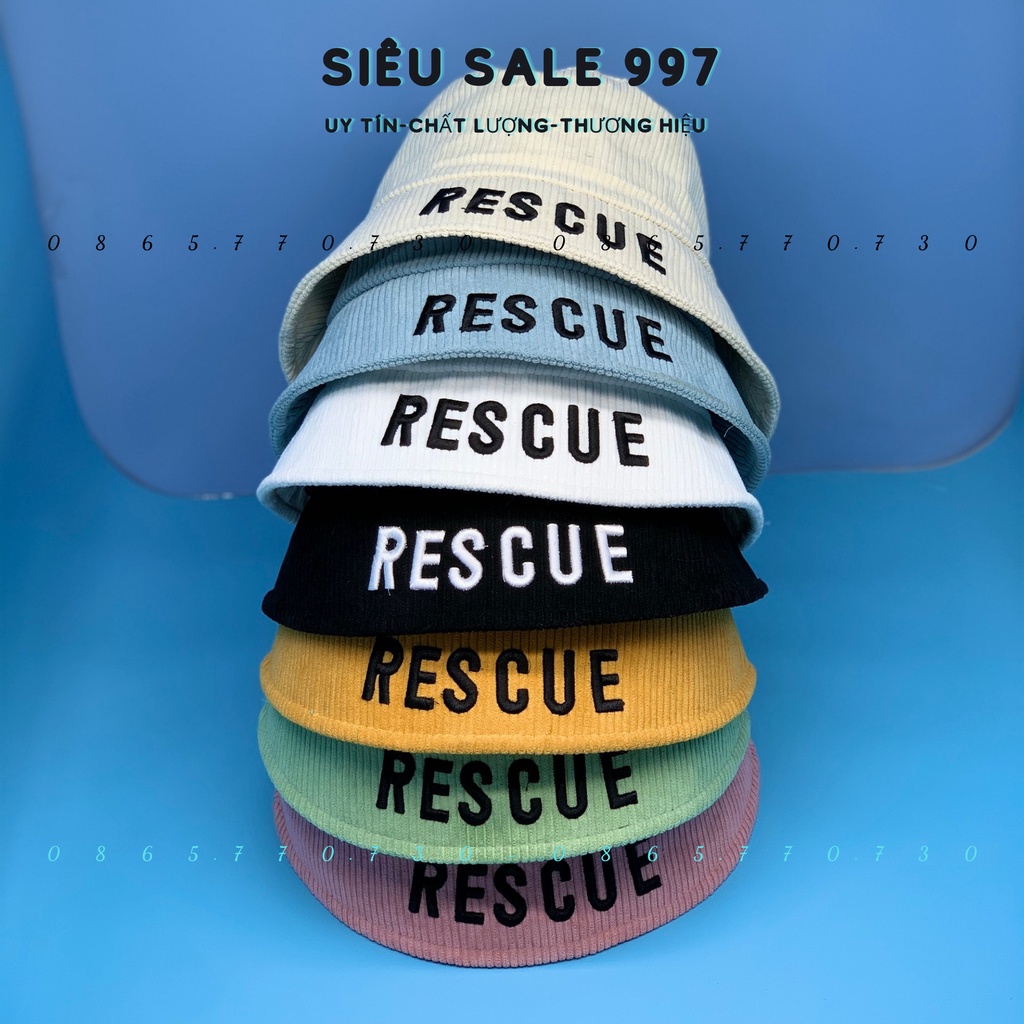 MŨ BUCKET DẠNG CỤP CHẤT NỈ NHUNG GÂN THÊU VÀNH RESCUE CAO CẤP NHIỀU MÀU THỜI TRANG