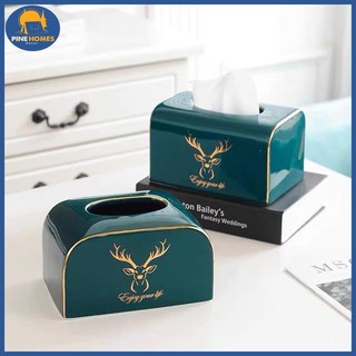 Hộp đựng giấy gốm sứ xanh cổ vịt hình hươu cao cấp