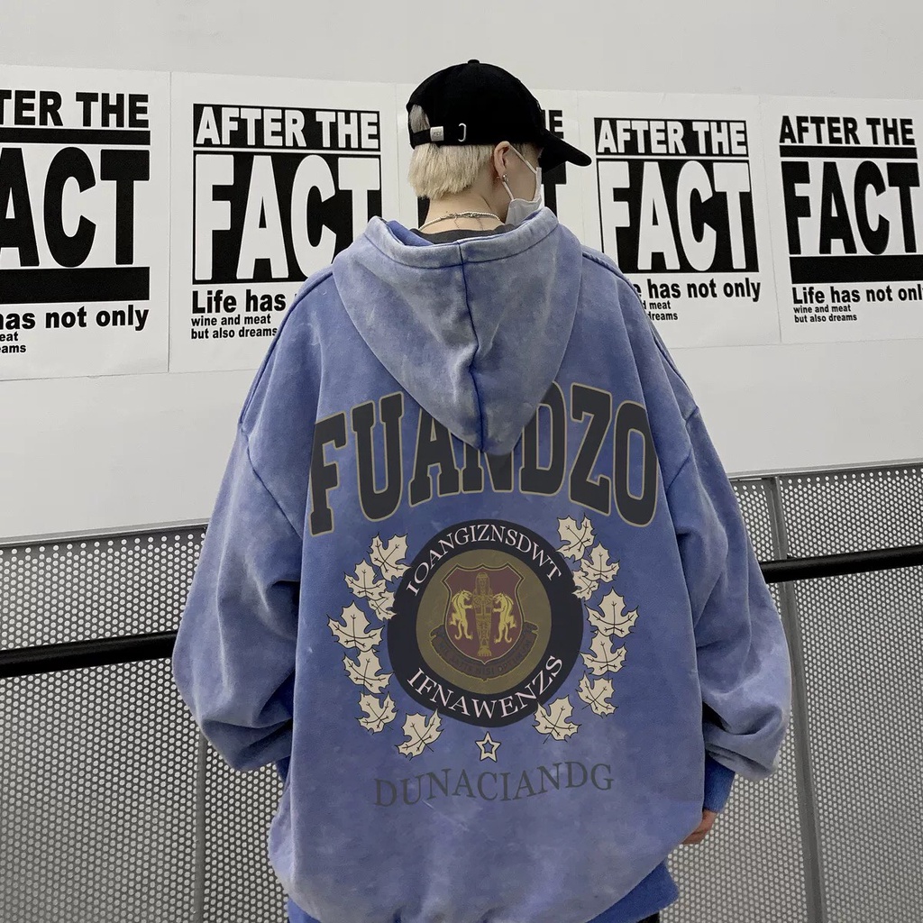 Áo hoodie họa tiết tay dài dáng rộng phong cách Hàn Quốc