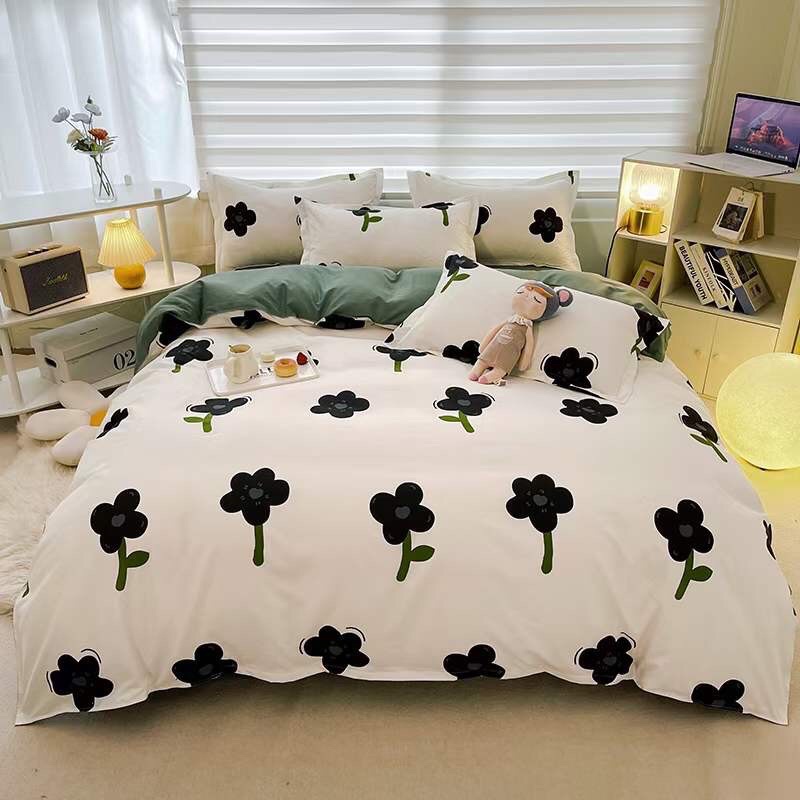 Bộ Chăn Ga Và Gối Cotton 3D Hoạ Tiết Hoa Đen Mới Lạ ,Độc Đáo Miễn Phí Bo Chun Mọi Kích Thước