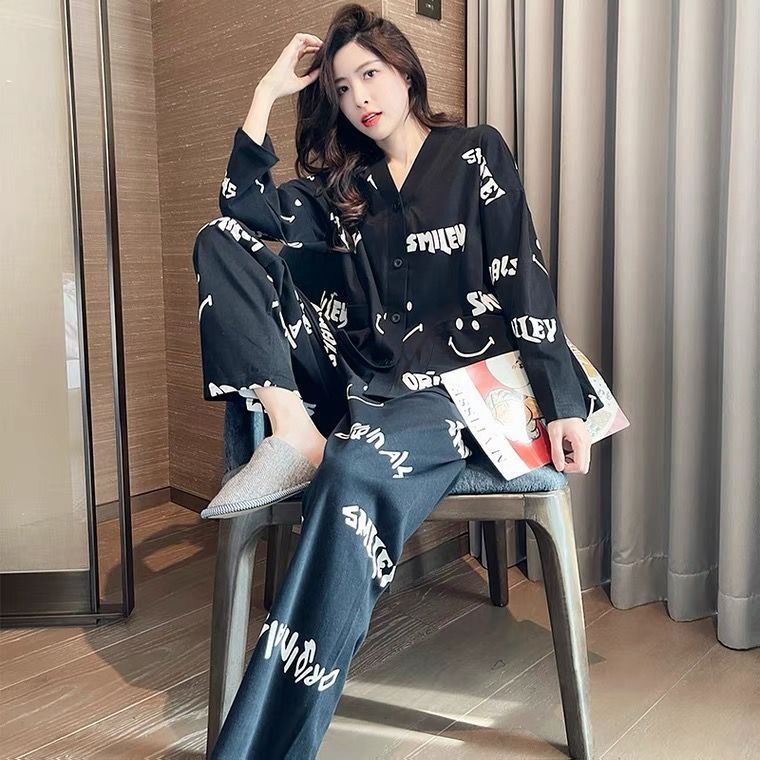 Bộ Đồ Ngủ Chất Cotton Tay Dài Thời Trang Xuân Thu 2022 Dễ Thương Cho Nữ