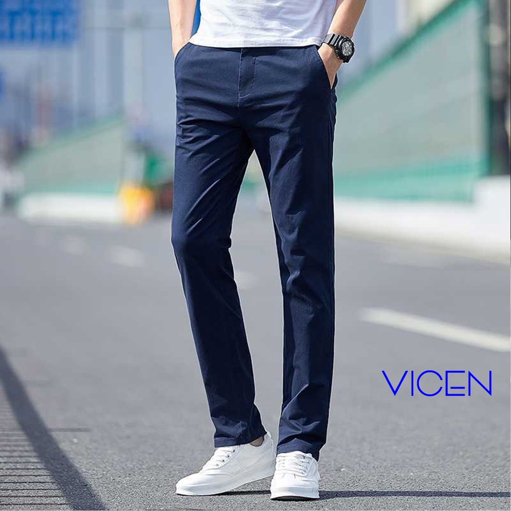 Quần Dài Kaki Nam Dáng Âu Ống Đứng Cạp Quần Co Giãn Tiện Lợi, Quần Âu Kaki Nam Vicenzo Vải Cotton Cao Cấp Đứng Form