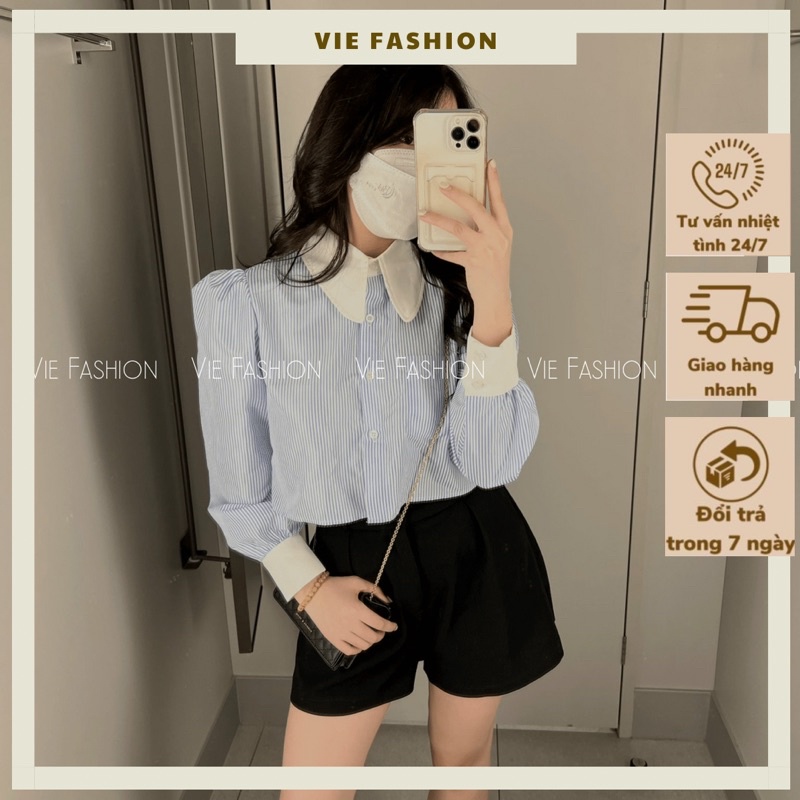 Áo sơ mi kẻ xanh crotop cổ bẻ, Áo sơ mi tay dài crotop [ẢNH THẬT 100% SHOP TỰ CHỤP]