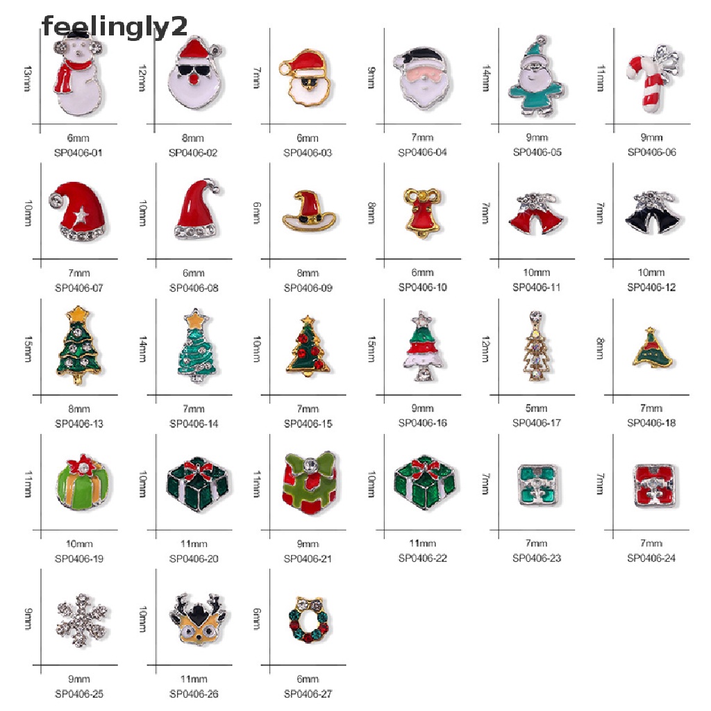 [Hàng Có Sẵn] Set 10 Phụ Kiện Trang Trí Móng Tay Nghệ Thuật Bằng Hợp Kim Phong Cách Giáng Sinh DIY Ch (F)