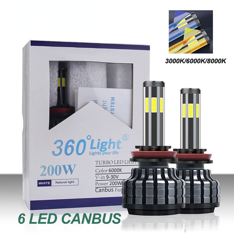 Set 2 Đèn Pha 6000K 200W 26000LM H8 H3 H7 H9 9006 / HB4 9005 / HB3 H4 H11 H1 H13 Siêu Sáng 12V Chuyên Dụng Cho Xe Hơi
