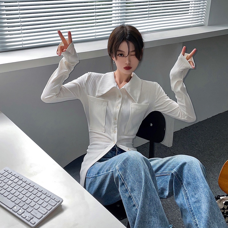 Áo Kiểu Thiết Kế Hai Túi Thời Trang Mùa Thu Mới Cho Nữ