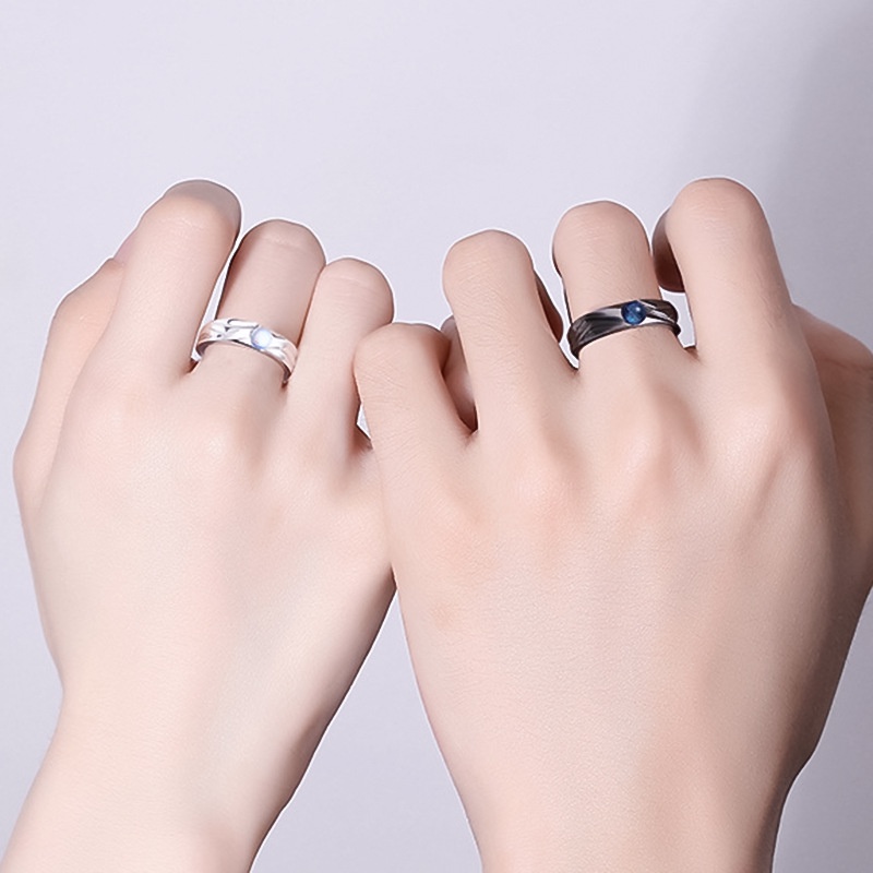 Nhẫn Hở Mỏng Trơn Đính Đá Mặt Trăng Đơn Giản Thời Trang Có Thể Điều Chỉnh Cho Cặp Đôi / Nam Nữ