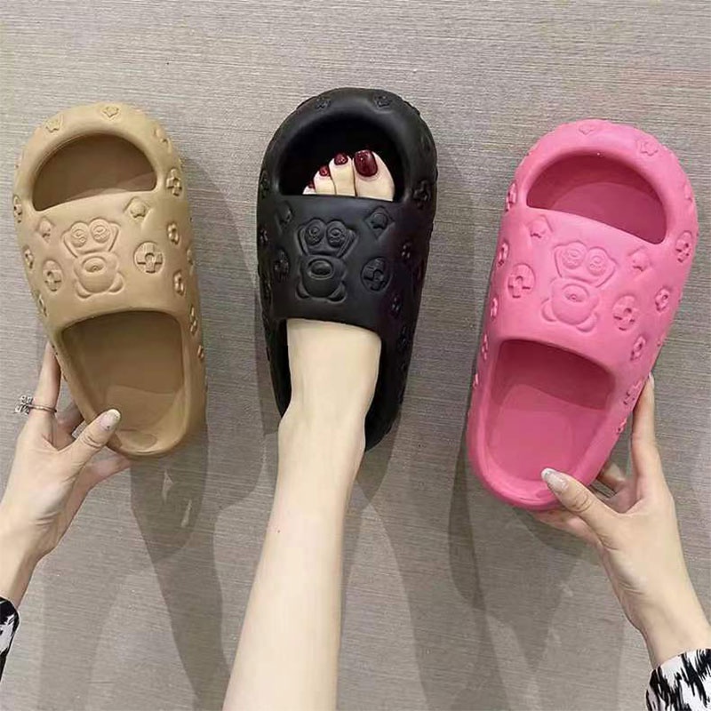 Qiaoyiluo Dép Đi Trong Nhà Đế Dày Chống Trượt Họa Tiết Gấu Nhỏ Dễ Thương Cho Nữ