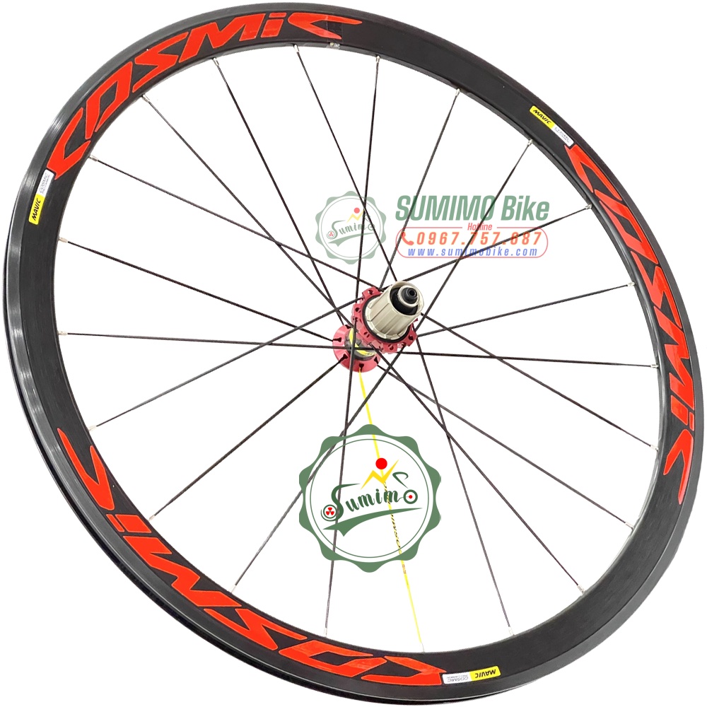 Bánh bộ nhôm MAVIC Cosmic Pro 700c 4cm - Đùm áo carbon - Thắng vành - Tem đỏ