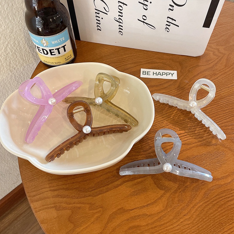 Kẹp Tóc Càng Cua Nhựa Acrylic Cỡ Lớn Trong Suốt Đính Hạt Ngọc Phong Cách Hàn Quốc Hot Trend K13