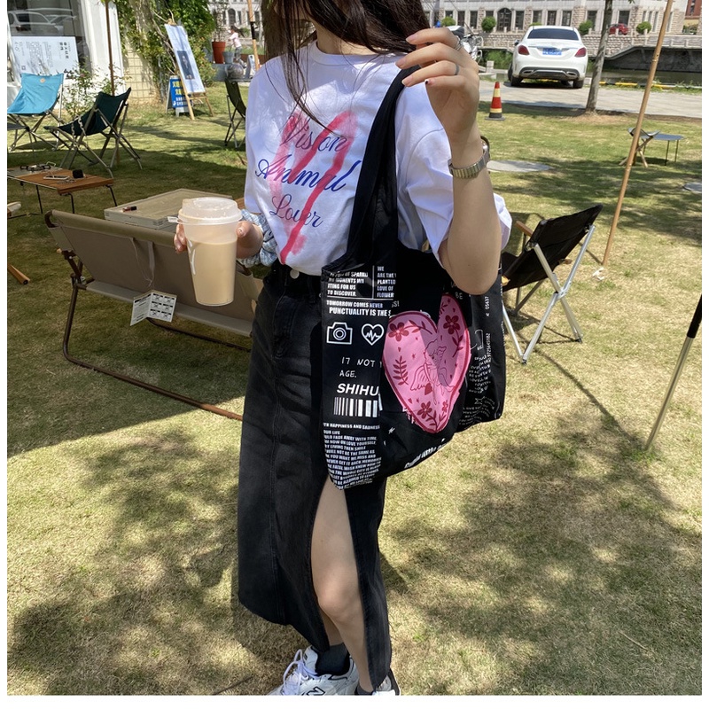 Túi Xách Canvas Cỡ Lớn Màu Sắc Tương Phản Phong Cách Hàn Quốc