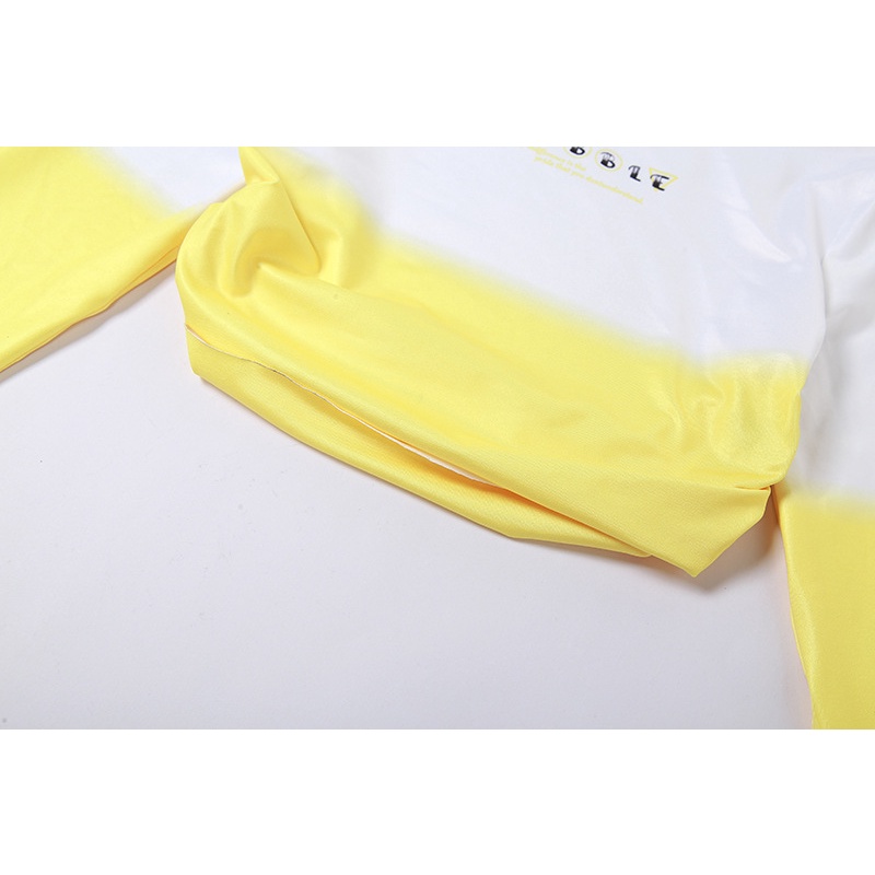 Áo Croptop Tay Dài Cổ Tròn In Chữ Màu Gradient Cá Tính Cho Nữ