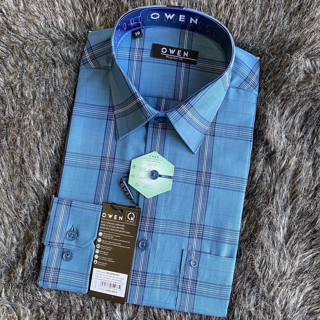 OWEN - Áo Sơ mi dài tay Owen Regular fit chất sợi bạc hà kẻ ca rô xanh