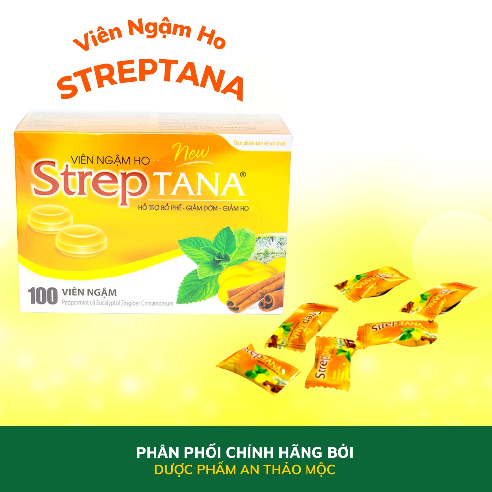 Viên ngậm hoTANAPHAR Streptana hỗ trợ bổ phế làm dịu ho do cảm lạnh ho gió ho khan ho có đờm đau ngứa rát họng 100 viên