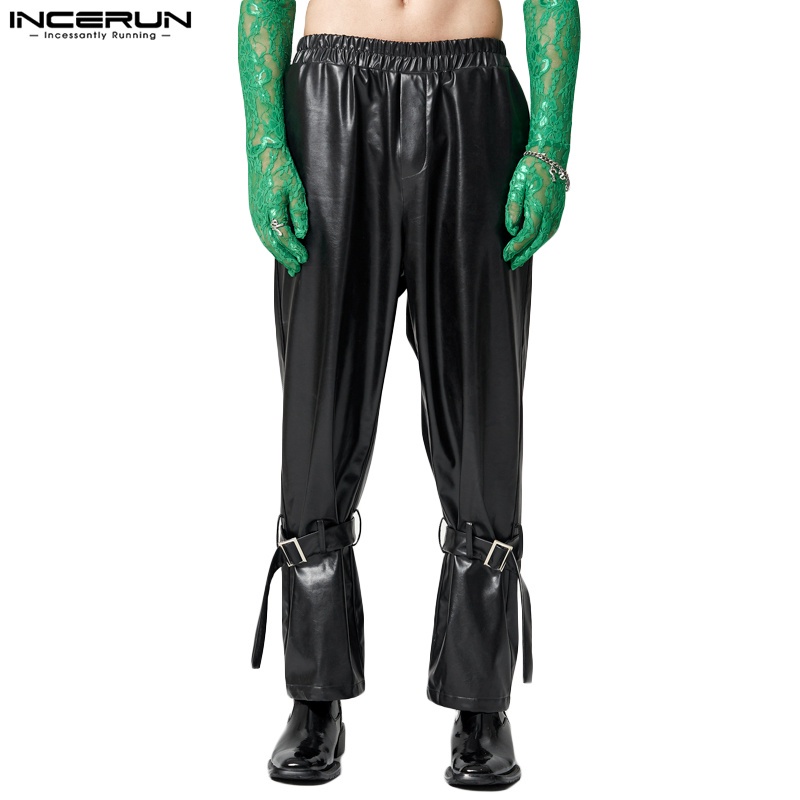 Quần dài INCERUN ống rộng giả da phong cách hippie thời trang dự tiệc sáng tạo cho nam