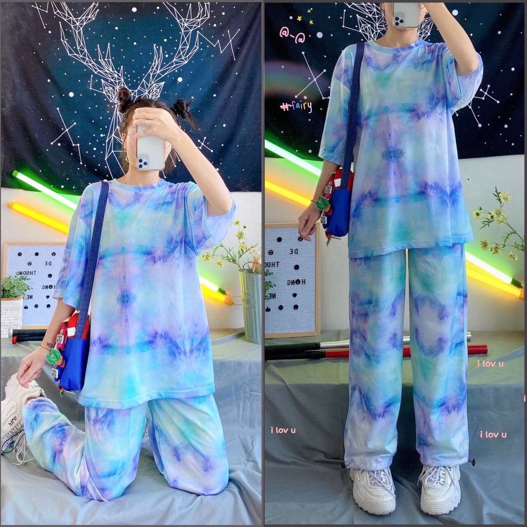 Áo Thun Tay Lỡ Loang Màu Xanh Tím Tie Dye Tay Lỡ Form Rộng Nam Nữ Unisex - MM