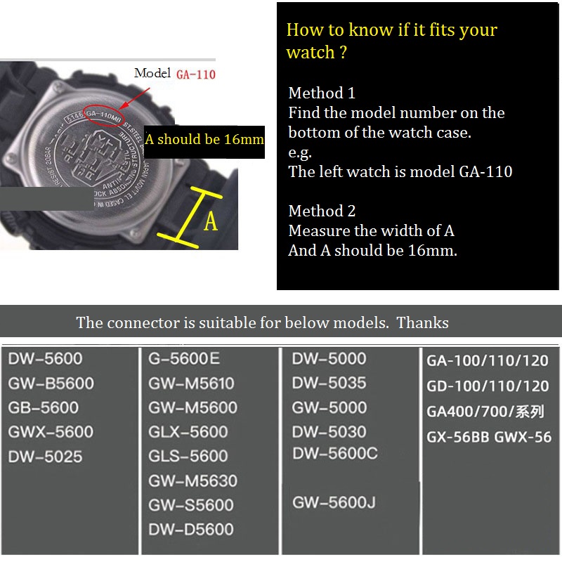 Đầu Nối Cao Su 16mm Cho Casio G-Shock GA-110 / 100 / 120 GD-100 / 110 / 120 DW-5600 GW-M5610