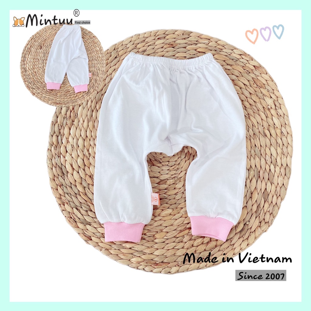 Quần đáy nêm, quần đóng bỉm trắng gấu bo cho bé sơ sinh thương hiệu MINTUU, chất liệu vải 100% cotton