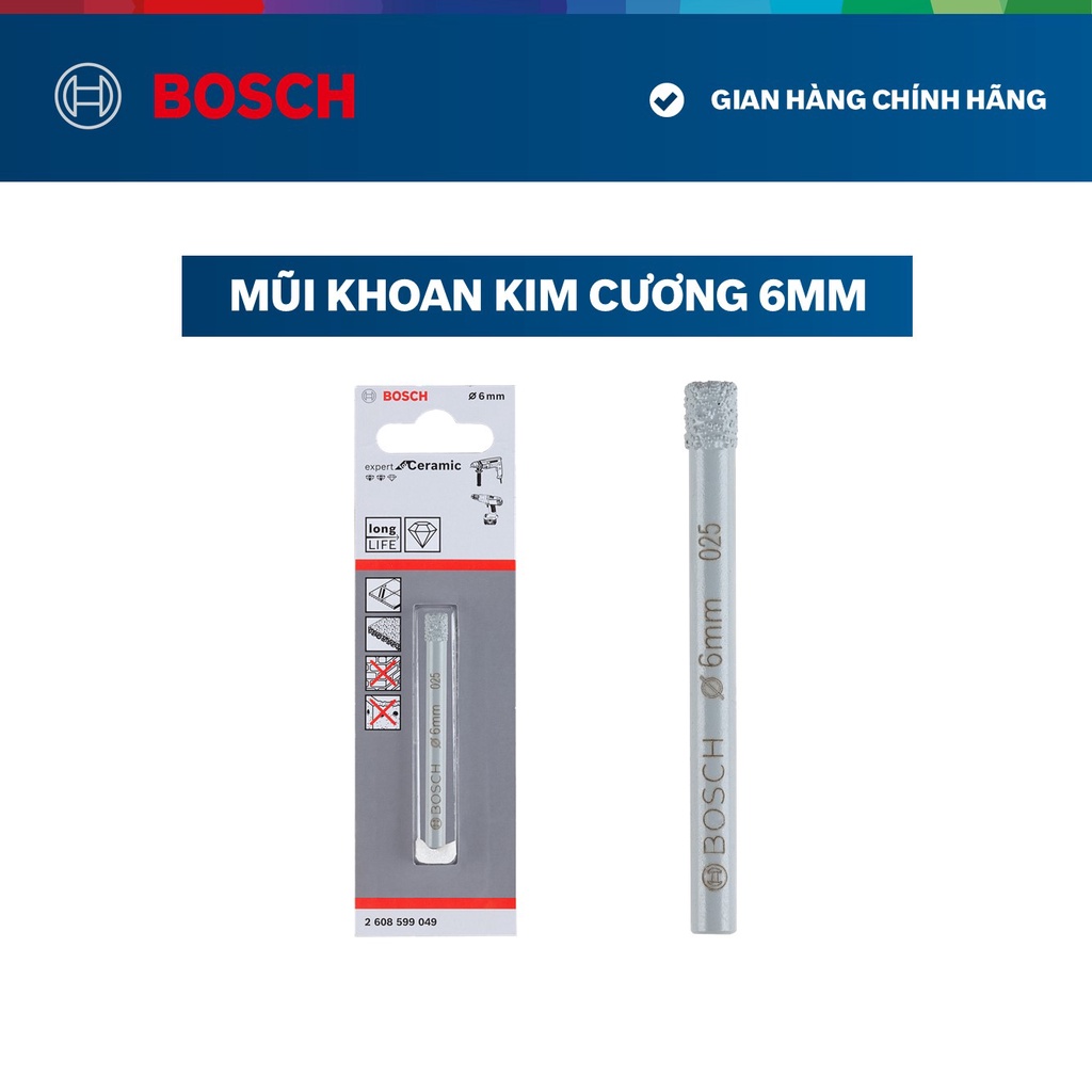 Mũi khoan kim cương Bosch 6mm/ 8mm/ 10mm/ 12mm/ 6+6+8mm (Mới)