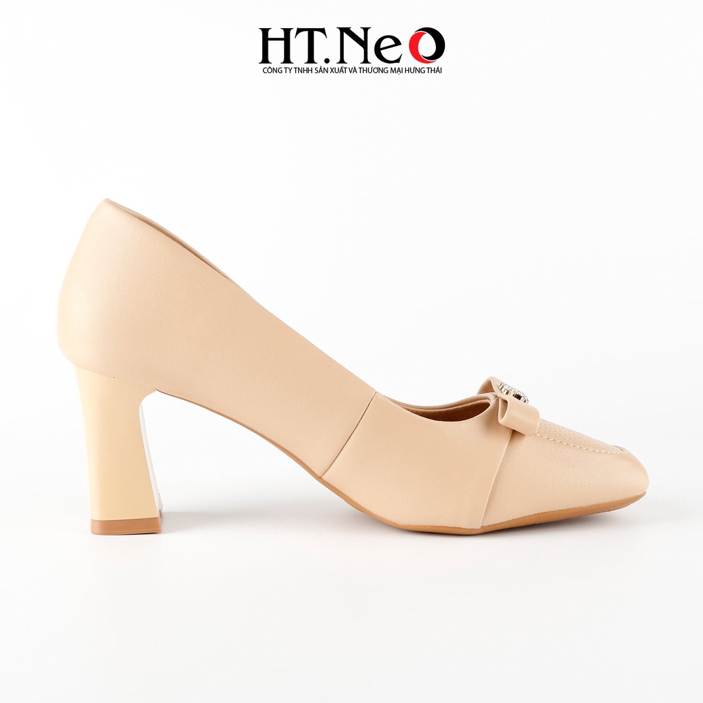Giày cao gót đế vuông 7cm HT.NEO da bò siêu mềm, Nơ đính đá sang trọng, thanh lịch và vô cùng chắc chắn CS270