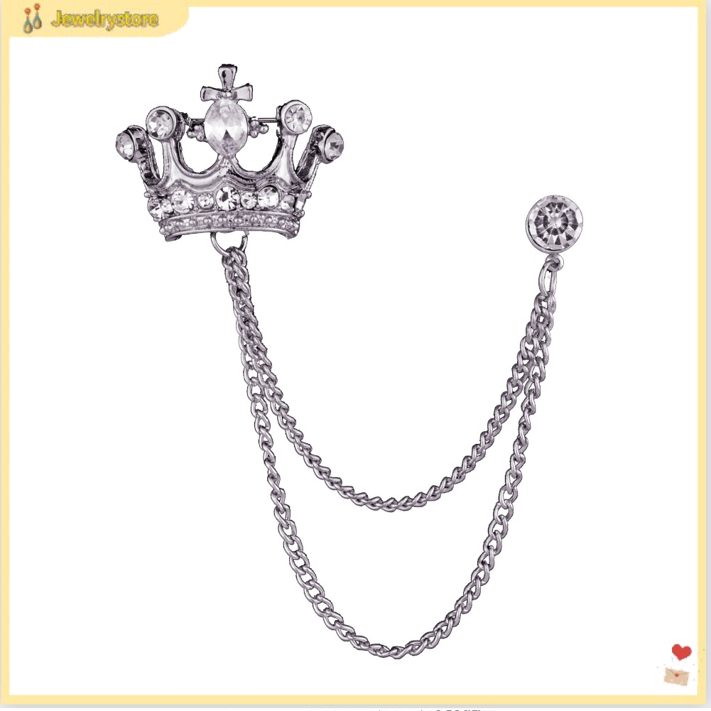 Ghim cài áo hình vương miện phối dây xích thời trang cho nam nữ