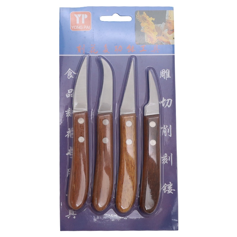 Bộ 4 Dao Tỉa Rau Củ Quả _ Ji Qixiu 4PCS Carving Knife Set Wooden Handle Tools