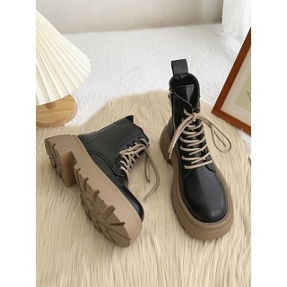 Giày Bốt Da Nữ Đế Độn Boots Cổ Lửng Phong Cách Hàn Quốc(M180)