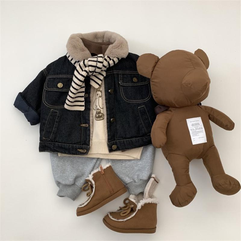 Áo Khoác Denim Lót Lông Cừu Giữ Ấm Thời Trang Cho Bé Trai