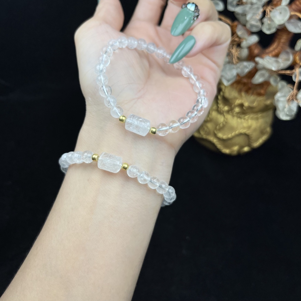 Vòng tay thạch anh trắng phối lu thống 8mm - PTGems
