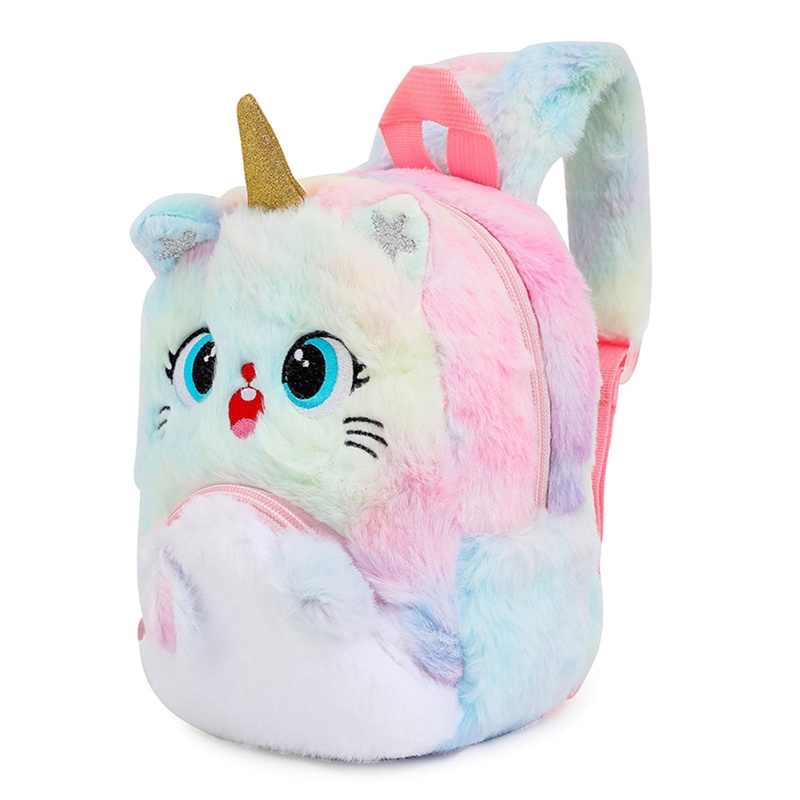 Ba Lô Lông Xù Hình Kỳ Lân Cầu Vồng Có Dây Kéo Cho Học Sinh Beg Budak Perempuan Beg Unicorn Smiggle