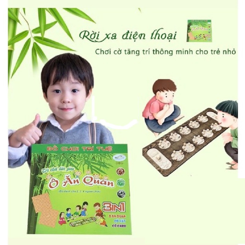 Đồ Chơi Trí Tuệ 3 in 1 - Ô Ăn Quan - Cờ Vây - Cờ Caro - Trò Chơi Dân Gian