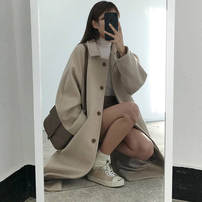 Áo Khoác Dạ Nữ Form Rộng Dáng Dài Qua Gối Cổ Đức Bigsize Retro Kiểu Hàn Quốc Đi Học Đi Làm Đi Chơi Thu Đông Chali AD094