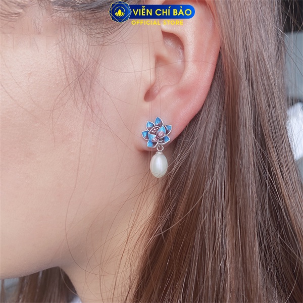 Bông tai hoa sen xanh chất liệu bạc Thái 925 thời trang phụ kiện trang sức nữ Viễn Chí Bảo B000214